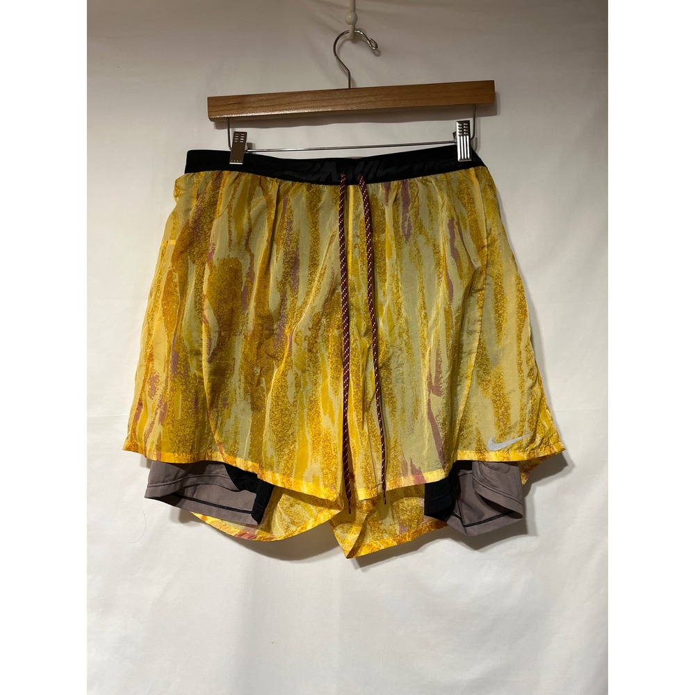 Nike Running Shorts Men's‎ XXL Yellow Abstract Print Double Layer Dri-FIT